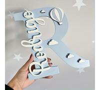 Iniziale personalizzata con mongolfiera, decorazione per la cameretta dei bambini, personalizzabile con nome del bambino, idea regalo per neonati, decorazione da parete per cameretta dei bambini (blu)