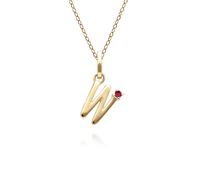 Iniziale W Rubino Lettera Collana IN 9ct Oro Giallo