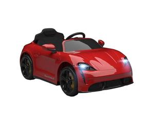 INJUSA - Auto Elettrica Porsche Taycan 12V per Bambini 3-4 Anni | Macchina Elettrica con Luci | Suoni | MP3 | Retromarcia | Radiocomando | Apertura delle Porte | 6 km/h | Rosso