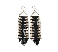 INK+ALLOY - Orecchini da donna Emilie con perline e frange, 11,4 cm, in stile bohémien, realizzati a mano, Vetro Ottone, Nessuna pietra preziosa