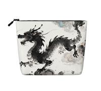 Ink Dragon Pattern Faux Linen Makeup Pouch-Custodia da viaggio leggera