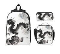 Ink Dragon Pattern Zaino Set-3-in-1 Borsa da Viaggio Borsa Pranzo Sacchetto di Immagazzinaggio