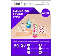 Ink Express Carta adesiva per sublimazione, formato A4, 20 fogli, compatibile con stampanti a sublimazione Epson, Sawgrass - colori vivaci, lucido, bianco, resistente all'acqua