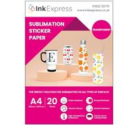 Ink Express Carta adesiva trasparente per sublimazione, formato A4, compatibile con stampanti a sublimazione Epson, Sawgrass, colori vivaci, lucida, trasparente, resistente all'acqua (20)