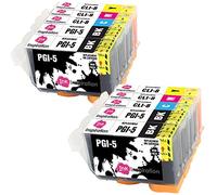 Ink Inspiration® Sostituzione per Canon PGI-5 CLI-8 Cartucce d'inchiostro Kit 10, Compatibile con Canon Pixma iX4000 iX5000 iP3300 iP3500 MP510 MP520 MX700, Nero/Ciano/Magenta/Giallo