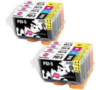 Ink Inspiration® Sostituzione per Canon PGI-5 CLI-8 Cartucce d'inchiostro Kit 8, Compatibile con Canon Pixma iX4000 iX5000 iP3300 iP3500 MP510 MP520 MX700, Nero/Ciano/Magenta/Giallo