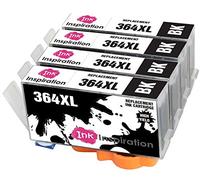 Ink Inspiration® Sostituzione per HP 364 364XL Nero 4 Cartucce d'inchiostro Compatibile con HP Photosmart 5520 5510 6520 7520 7510 6510 B209a C6380 C5380 C510a C309a Officejet 4620 Deskjet 3520 3070A