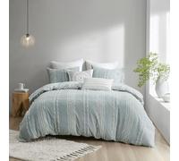 INK+IVY Kara - Set copripiumino in 100% cotone, motivo jacquard a righe con retro a diamante, per tutte le stagioni, set di biancheria da letto abbinato, completo e regina (223,5 x 233,7 cm), 3 pezzi