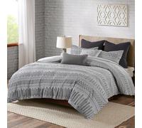 INK+IVY Rhea - Set copripiumino in 100% cotone, design bohémien moderno di metà secolo, per tutte le stagioni, set di biancheria da letto abbinato, king size, motivo geometrico jacquard grigio, 3