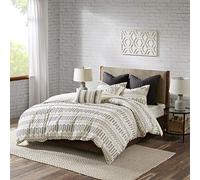 INK+IVY Rhea - Set copripiumino in 100% cotone, design moderno bohémien, per tutte le stagioni, set di biancheria da letto, con federe coordinate, piro/regina, motivo geometrico jacquard con clip, 3 pezzi