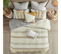 INK+IVY Set copripiumino king size, finiture chic e accenti con pompon, per letto king size, per tutte le stagioni, in cotone leggero, per letto king size, 2 federe, cody, king size, grigio/giallo, 3