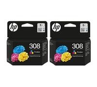 HP 308 - Cartuccia d'inchiostro a colori per stampanti HP Envy 6122e, 6532e, 6520e, 6132e, 6530e, 6120e, 6110e, 6558e, 6110e, 6130e, All-in-One, confezione da 2