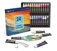 INK LAB Pitture Acrilici Metallizzati 24 Tubi 12ml Colori Metallici Set per Dipingere Atossici Non Sbiadiscono per Tela Legno Carta Ceramica Artisti Principianti Bambini,Ricchi di Pigmenti
