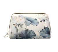 Ink Lotus, borsa cosmetica in pelle impermeabile, graziosa borsa da toeletta da viaggio con cerniera, set di borse per cosmetici da donna, marrone, bianco, Taglia unica