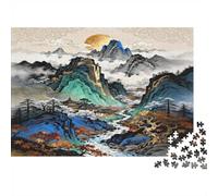 Ink Mountain Range Jigsaw Puzzle 1000 Piece Recyclable Material Traditional Chinese Art Puzzles for Elderly Allevia la demenza senile Divertente Activity Ottimo regalo Idea 70x50cm/1000pcs