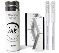 Ink Permanent Kit per mappatura sopracciglia con corda pre-inchiostrata da 30 m, 2 penne bianche per mappatura e 50 righelli flessibili per sopracciglia per PMU, microblading e design sopracciglia
