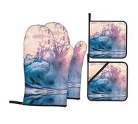 Ink Splash WavesUn set di 4 guanti da cucina e presina stampati guanti da forno e guanti da barbecue sono essenziali per la cucina