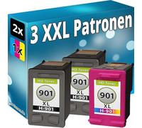 Inkadoo Set di 3 cartucce ricaricabili compatibili con HP 901 XL Black + Color