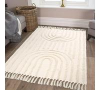 INKAROBOX Cotton Rug with Tassels, Handwoven Chic, Boho Tappeti da bagno da cucina in cotone ideale per Living Room, Bedroom ecc. (Beige Rainbow, 120 x 180 cm)