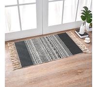 INKAROBOX Tappeti in cotone con nappa, tappeto passatoia per cucina, soggiorno, camera da letto, lavanderia, ingresso (60 x 90 cm, bordo nero)