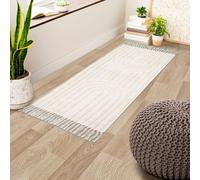 INKAROBOX Tappeto da bagno boho, fatto a mano, lavabile, beige, con nappe, tappeto da cucina, tappeto d'ingresso in cotone per camera da letto (beige Rainbow, 60 x 130 cm)