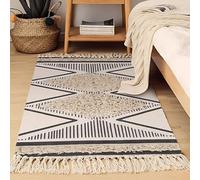 INKAROBOX Tappeto in cotone trapuntato, lavabile con nappe, geometrico, shag, per lavanderia/camera da letto (beige, 120 x 180 cm)