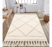 INKAROBOX Tappeto passatoia per corridoio, boho beige, trapuntato, in cotone con nappe, lavabile, per bagno, cucina, soggiorno, camera da letto, corridoio, sala da pranzo (beige, 180 x 120 cm