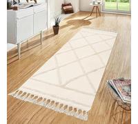 INKAROBOX Tappeto passatoia per corridoio, boho beige, trapuntato, in cotone con nappe, lavabile, per bagno, cucina, soggiorno, camera da letto, corridoio, sala da pranzo (beige, 60 x 130 cm)
