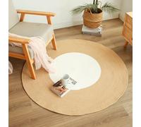 INKAROBOX Tappeto rotondo intrecciato a mano, in puro cotone, con nappe, in stile retrò, per camera da letto, soggiorno, tavolo, ufficio (bianco/beige, 150 cm rotondo)