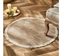 INKAROBOX Tappeto rotondo intrecciato a mano, in puro cotone, con nappe, stile retrò, per camera da letto, soggiorno, tavolo, ufficio (beige, 120 cm)