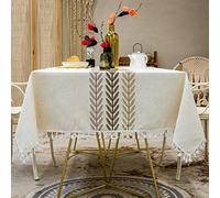 INKAROBOX Tovaglia Antimacchia Impermeabile Tovaglie Rettangolari Tovaglia in Lino di Cotone con Frange Ricamo Tridimensionale per Decorazione Tavola da Pranzo Cucina (Foglie caffè, 140 x 260 cm)