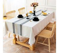 INKAROBOX Tovaglia Antimacchia Tovaglie Rettangolari Cotone Lino Ricamata Nappa Tovaglie per Cucina Cenare Ristorante (Striscia Grigia, 140 x 260 cm)