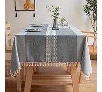 INKAROBOX Tovaglia Antimacchia Tovaglie Rettangolari Tovaglia in Lino di Cotone con Bordo Nappa Copertura Lavabile in Polvere da Cucina per Tavolo da Pranzo (Grigio, 140 x 180 cm)