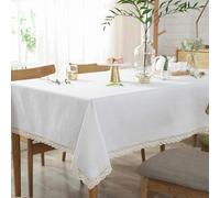 INKAROBOX Tovaglia in pizzo bianco, tinta unita, classica, in cotone e lino, tovaglia moderna e minimalista antipolvere, per cucina, cena, picnic, decorazione per la casa (bianco crema, 180 x 140 cm)