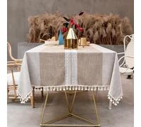 INKAROBOX Tovaglia rettangolare antimacchia in cotone e lino con bordo frangiato lavabile con polvere per il tavolo da pranzo (Marrone chiaro, 140 x 300 cm)