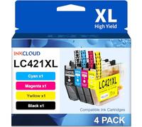 INKCLOUD LC421XL LC-421XLVAL - Cartucce compatibili con Brother LC421 LC-421XL Multipack per Brother DCP-J1050DW MFC-J1010DW DCP-J1140DW (confezione da 4, nero, ciano, magenta, giallo)