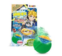 INKEE Surprise Blade trottola da combattimento per bambini con sorpresa - 1 di 6 BLADE mini trotola - sfera da bagno 100 g con profumo di cioccolato e burro di cacao, verde o rosso