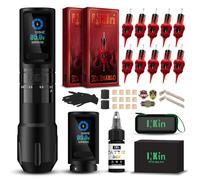 INKin Macchinetta Tatuaggi Kit Completo, Kit Tatuaggi Professionale con 6 Corse 2,0-4,5mm und Groß Display Digitale OLED, Macchina Tatuaggi con 2pcs Batterie da 1600 mAh e 20 Aghi Tattoo - Inferno