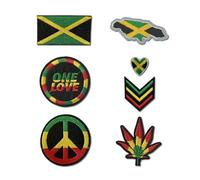 inking house Set di 7 toppe ricamate Giamaica stirate o cucite con motivo ricamato trasferimento mappa bandiera giamaicana cuore uno amore Rasta pace