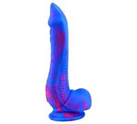 Polipo Tentacolare - Dildo in silicone con ventosa e testicoli - 18cm (blu-rosa)