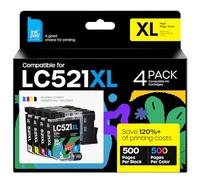 iNKPAD LC521XL Cartucce d'inchiostro LC521 compatibili con Brother LC521VAL per Brother DCP-J1260W DCP-J1310DW DCP-J1313DW DCP-J1360DW DCP-J1460DW (nero, ciano, magenta, giallo)