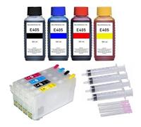 Inkpro Cartucce ricaricabili E405 XL con chip autoresettante + 4 x 100 ml di inchiostro per Workforce WF-7310, 7830, 7835, 7840, Pro WF-3820, 3825, 4820, 4825, 4830