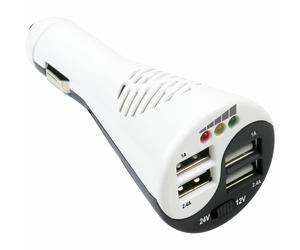 INL Alimentatore USB per Auto, In: 12/24V, Out: 4x USB 5V/5000mA con Tester Bat