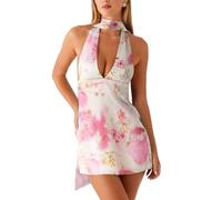 INLANDSIS Abito da donna con allacciatura al collo, con sciarpa, Y2k, sexy, senza schienale, in raso di seta per discoteca, avorio, L