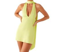 INLANDSIS Abito da donna con allacciatura al collo, con sciarpa, Y2k, sexy, senza schienale, in raso di seta per discoteca, verde fluo, L