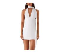 INLANDSIS Abito da donna con allacciatura al collo, con sciarpa, Y2k, sexy, senza schienale, in raso di seta per discoteca, bianco, L