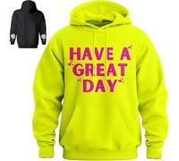 INLANDSIS Felpa con cappuccio con dita medie, con scritta "Have A Great Day", felpa con cappuccio con scheletro per Halloween, sarcastica e divertente, Giallo/Rosa ad alta visibilità, XXL