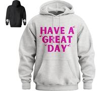 INLANDSIS Felpa con cappuccio con dita medie, con scritta "Have A Great Day", felpa con cappuccio con scheletro per Halloween, sarcastica e divertente, Grigio cenere/Rosa, 3XL