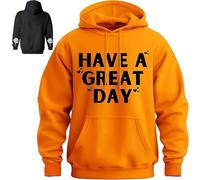 INLANDSIS Felpa con cappuccio con dita medie, con scritta "Have A Great Day", felpa con cappuccio con scheletro per Halloween, sarcastica e divertente, Arancione/nero., XL