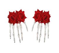INLANDSIS Fermagli per capelli a forma di mano con scheletro gotico e fiocco, accessori per capelli punk rock horror zombie, per feste in maschera, graziosi, eleganti, fantasmi con rose (2 rose1)